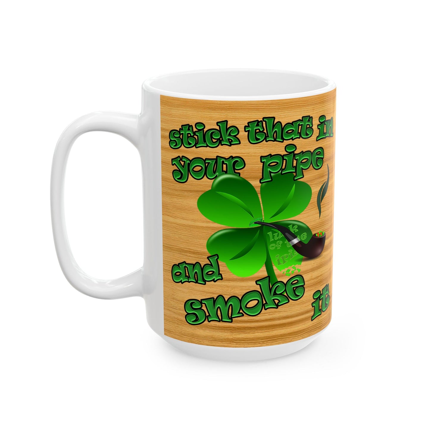 celtics logo - White Mug (butterscotch wood finish)
