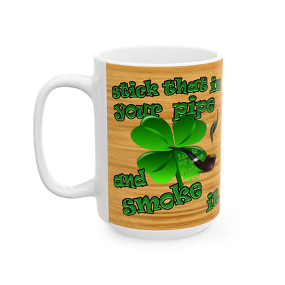 celtics logo - White Mug (butterscotch wood finish)