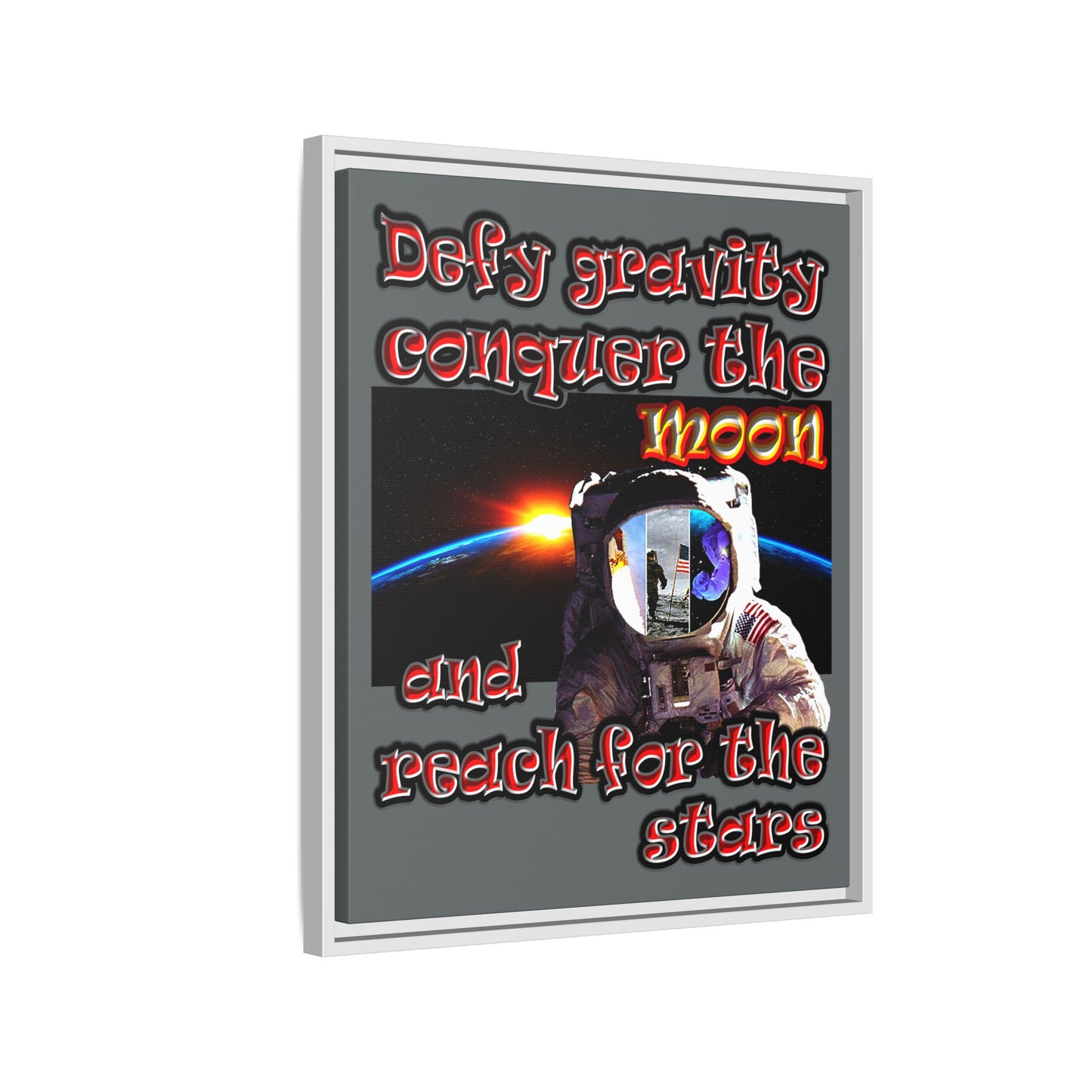 defy conquer reach - framed canvas art (dark grey)