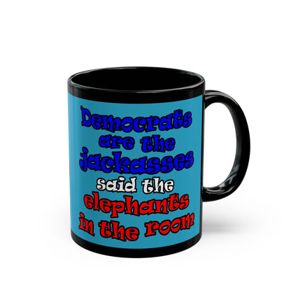 donkeys and elephants - Black Mug (turquoise)