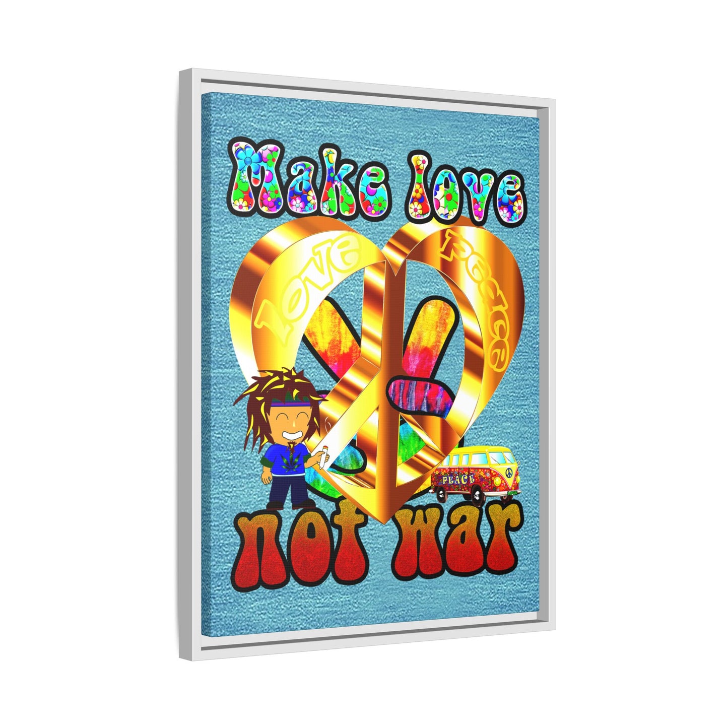 love peace - framed canvas art (faded blue)