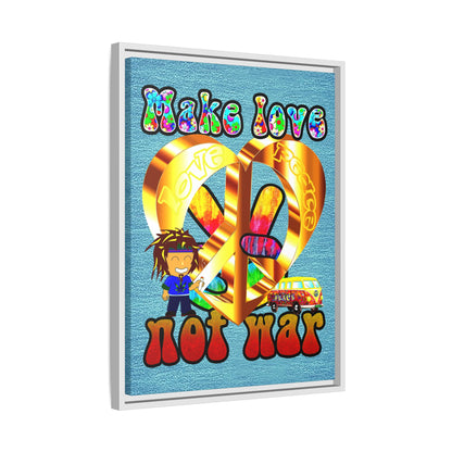 love peace - framed canvas art (faded blue)