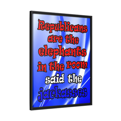 donkeys and elephants - framed canvas art (blue-white wave)