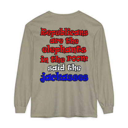 donkeys and elephants - Unisex Garment-dyed Long Sleeve T-Shirt