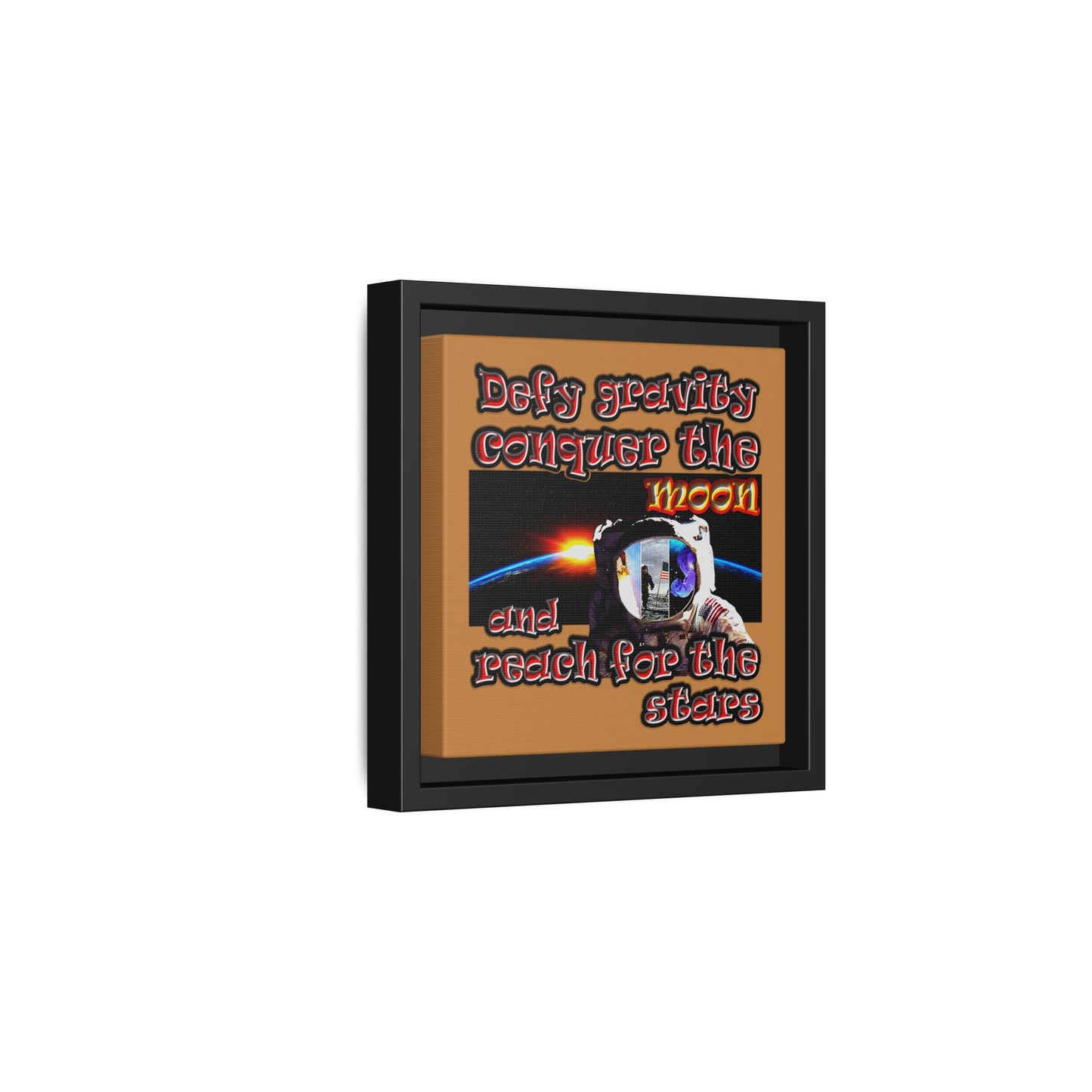 defy conquer reach - framed canvas art (light brown)