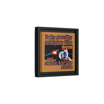 defy conquer reach - framed canvas art (light brown)