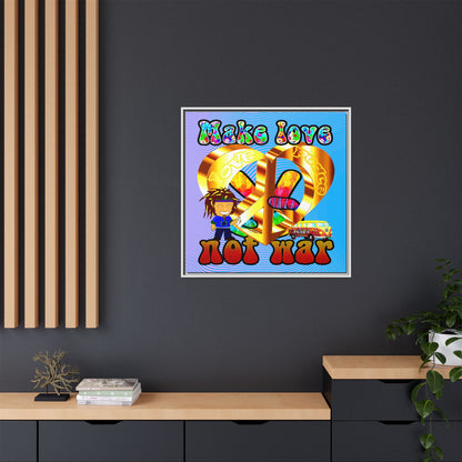 love peace - framed canvas art (light blue-purple wave)