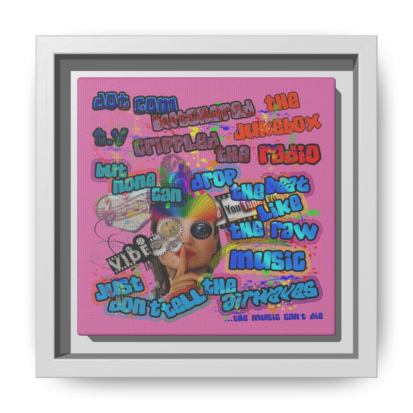 drop the beat - framed canvas art (light pink)