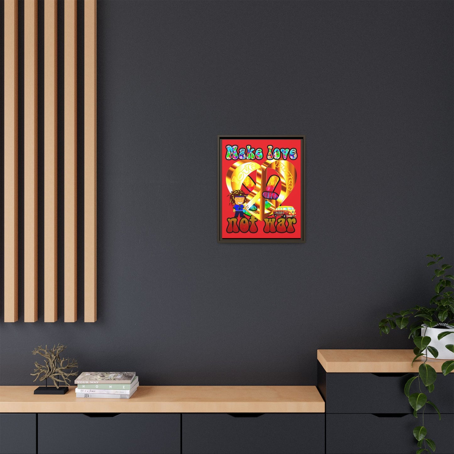 love peace - framed canvas art (red)
