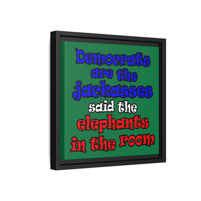 donkeys and elephants - framed canvas art (dark green)