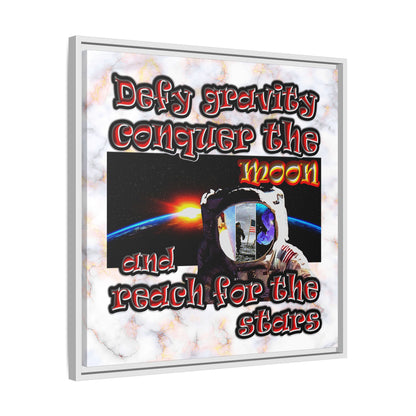 defy conquer reach - framed canvas art (white marble)