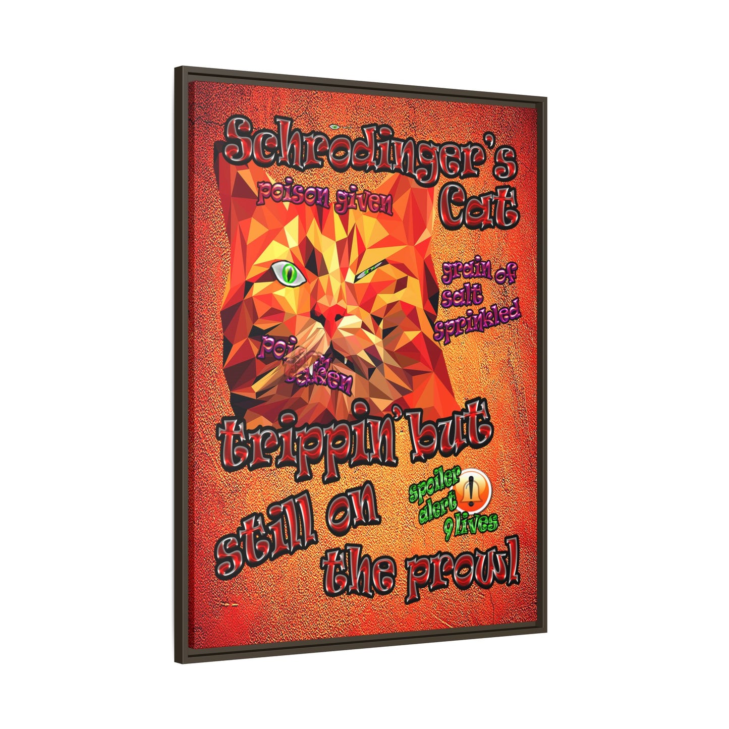 schrodinger's cat - framed canvas art (burnt orange)