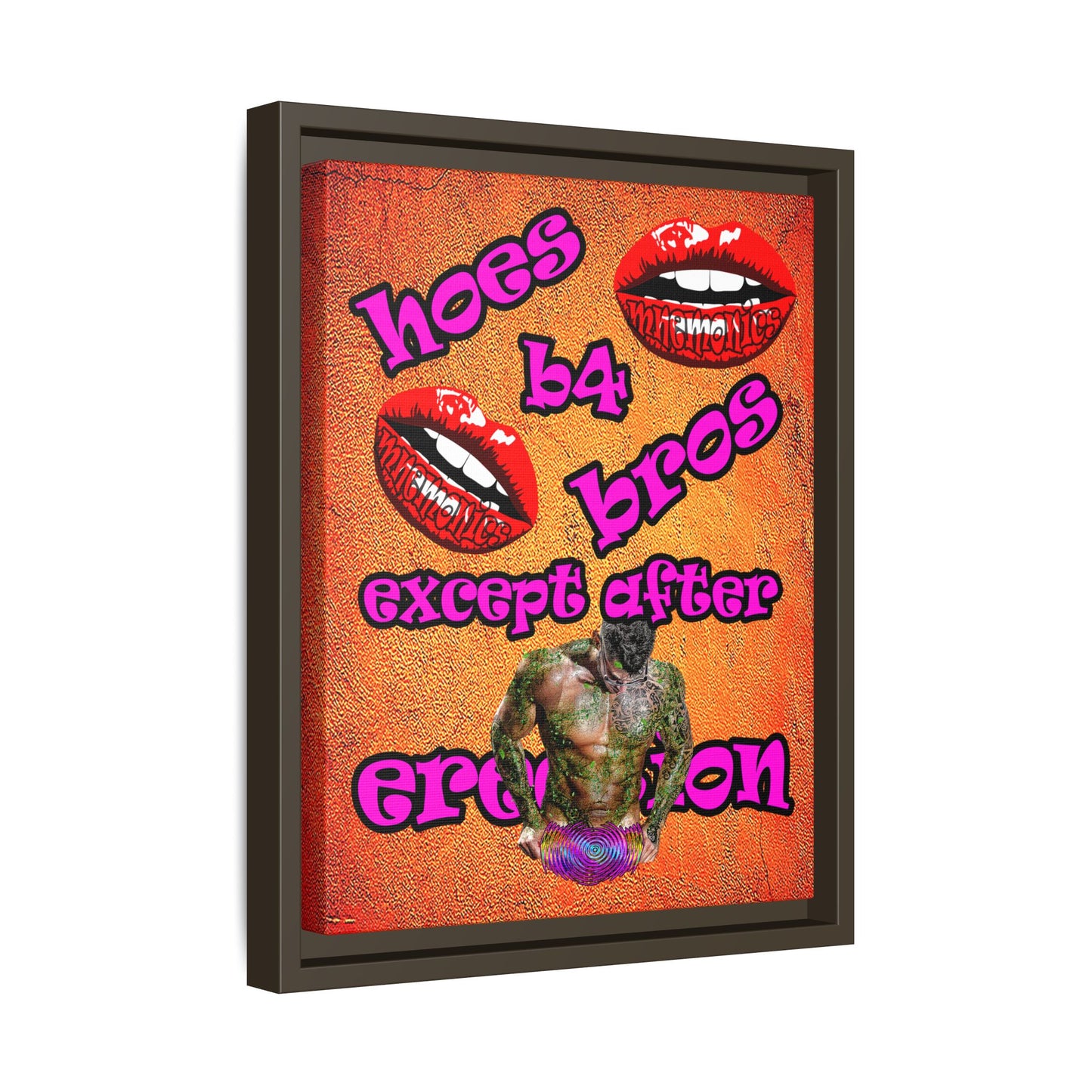 hoes b4 bros - framed canvas art (burnt orange)
