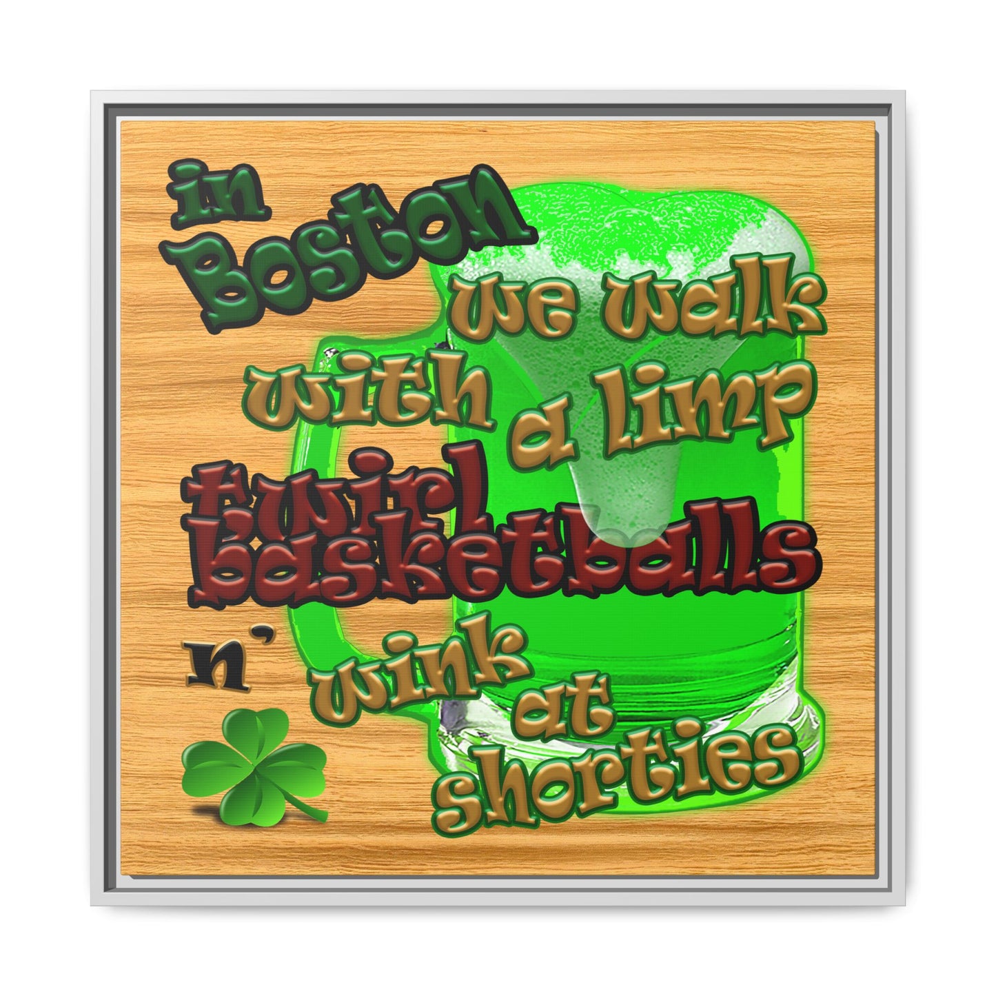 celtics logo - framed canvas art (butterscotch wood finish)