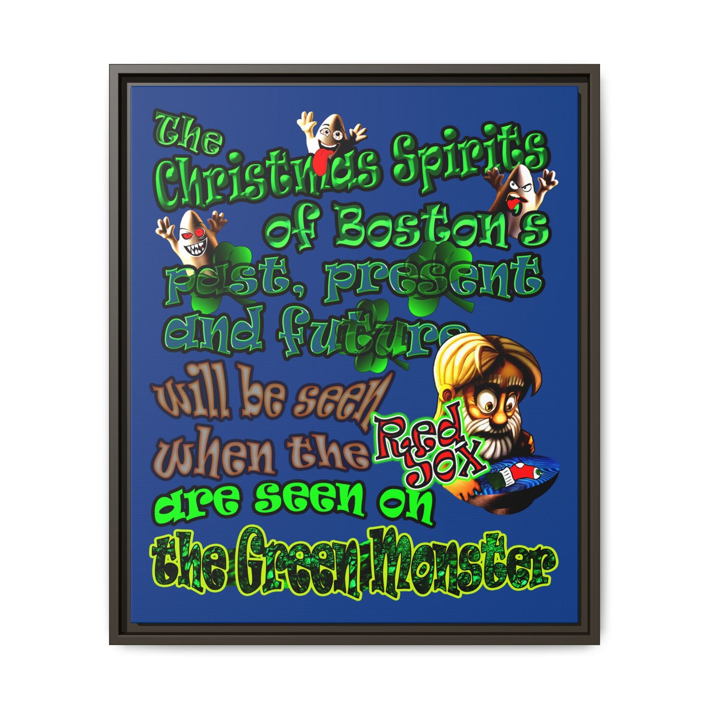 christmas spirits of boston - framed canvas art (dark blue)