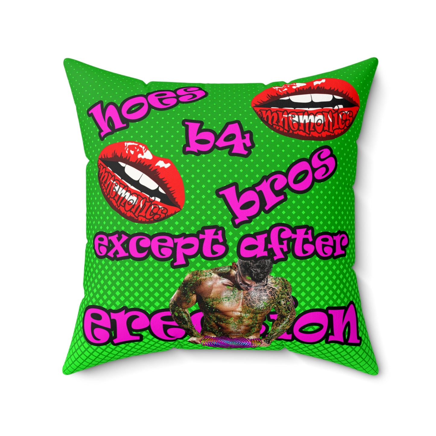 hoes b4 bros - Faux Suede Square Pillow - (logo green)