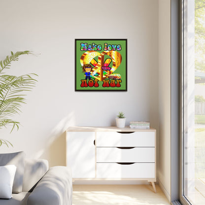 love peace - framed canvas art (green)