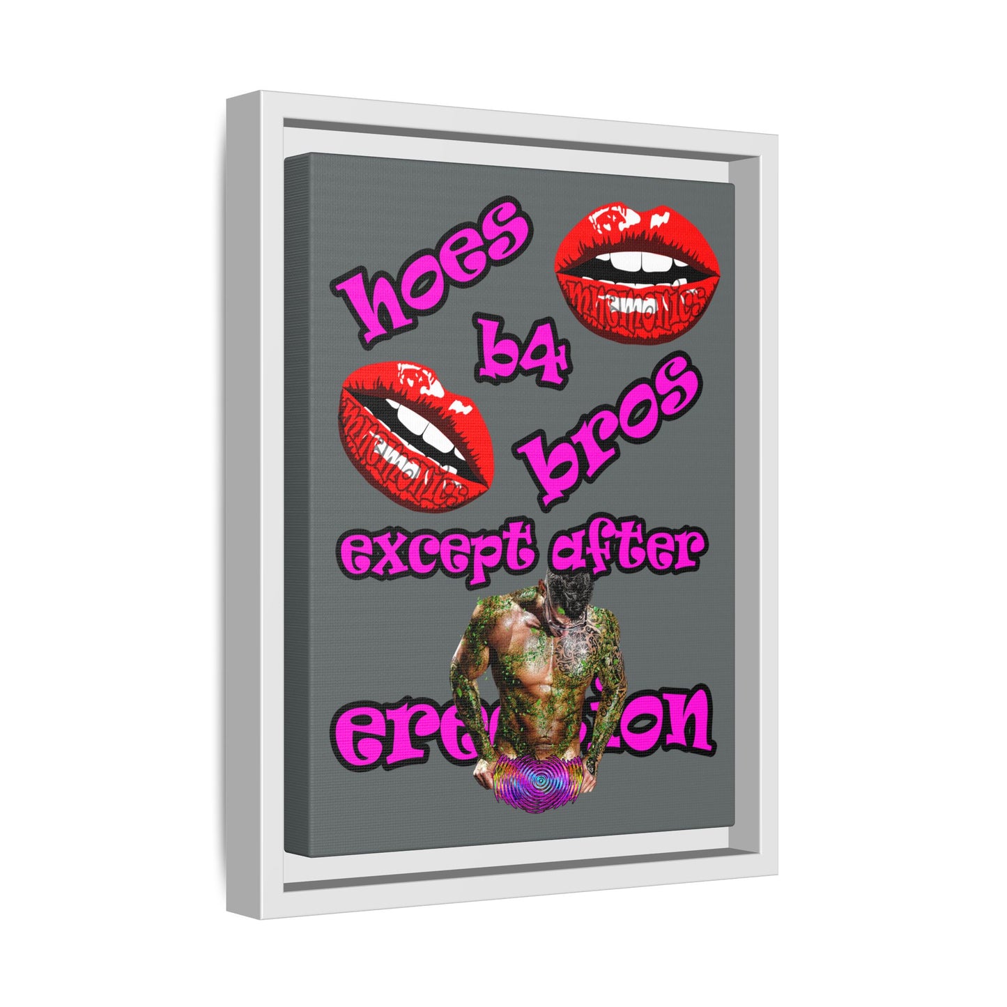 hoes b4 bros - framed canvas art (dark grey)