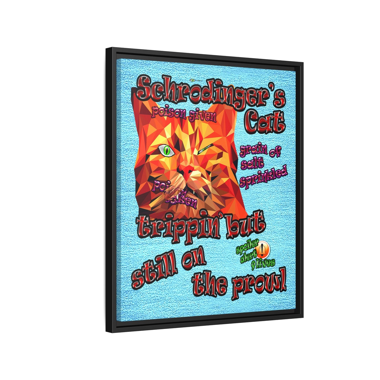 schrodinger's cat - framed canvas art (faded blue)
