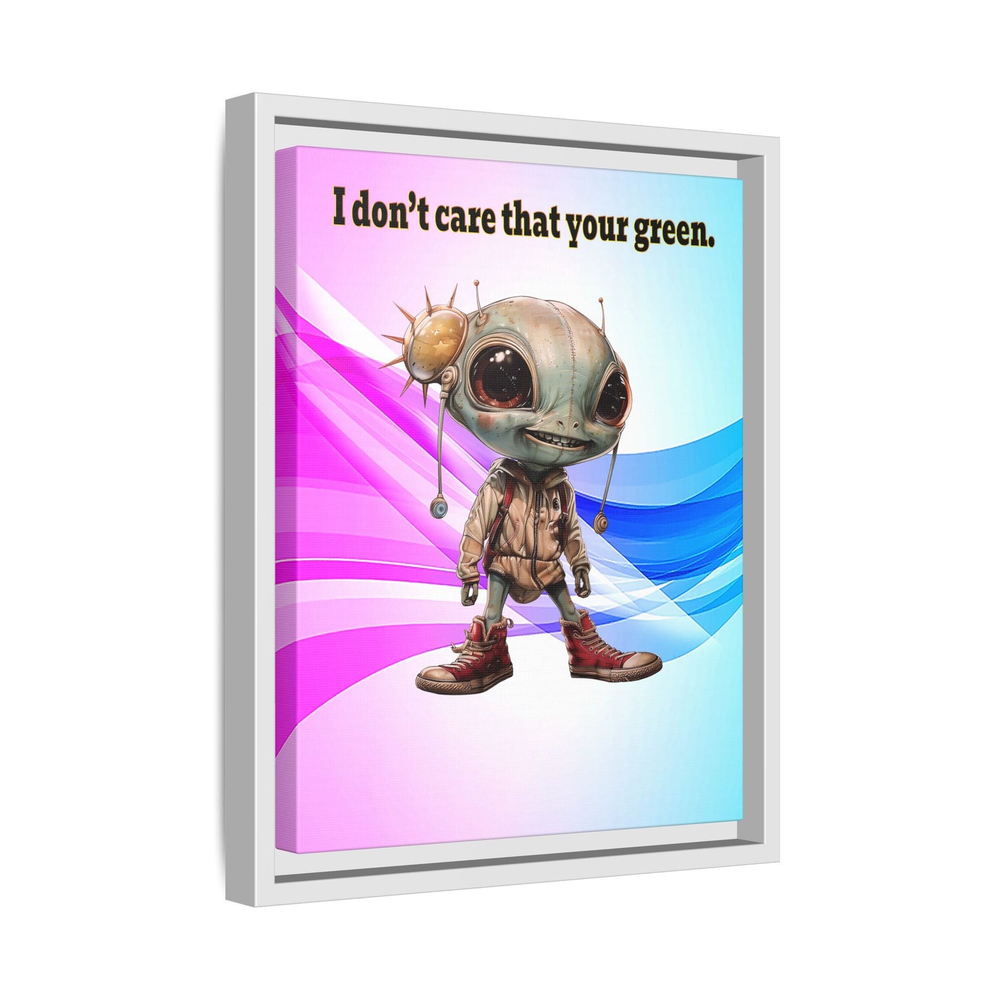 I don't care that your green - framed canvas art (light blue-pink wave)