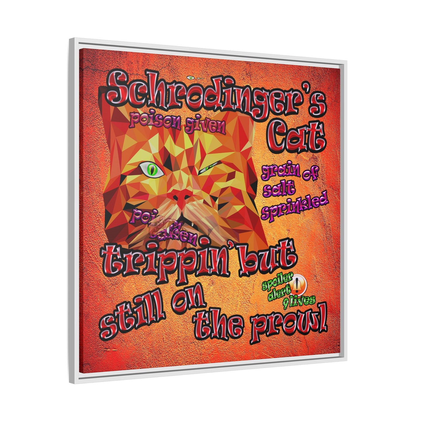 schrodinger's cat - framed canvas art (burnt orange)