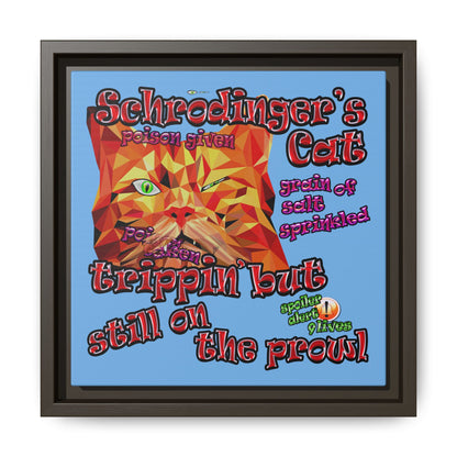 schrodinger's cat - framed canvas art (light blue)