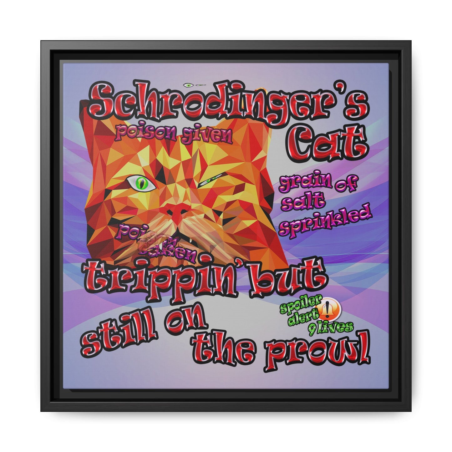 schrodinger's cat - framed canvas art (light blue-pink wave)