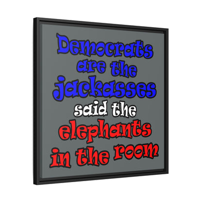 donkeys and elephants - framed canvas art (dark grey)