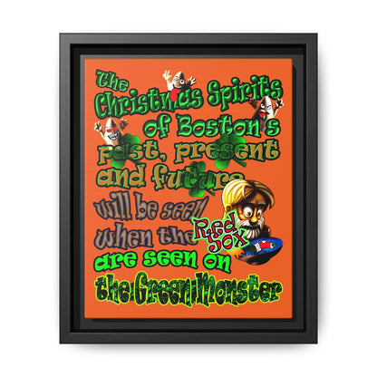 christmas spirits of boston - framed canvas art (orange)
