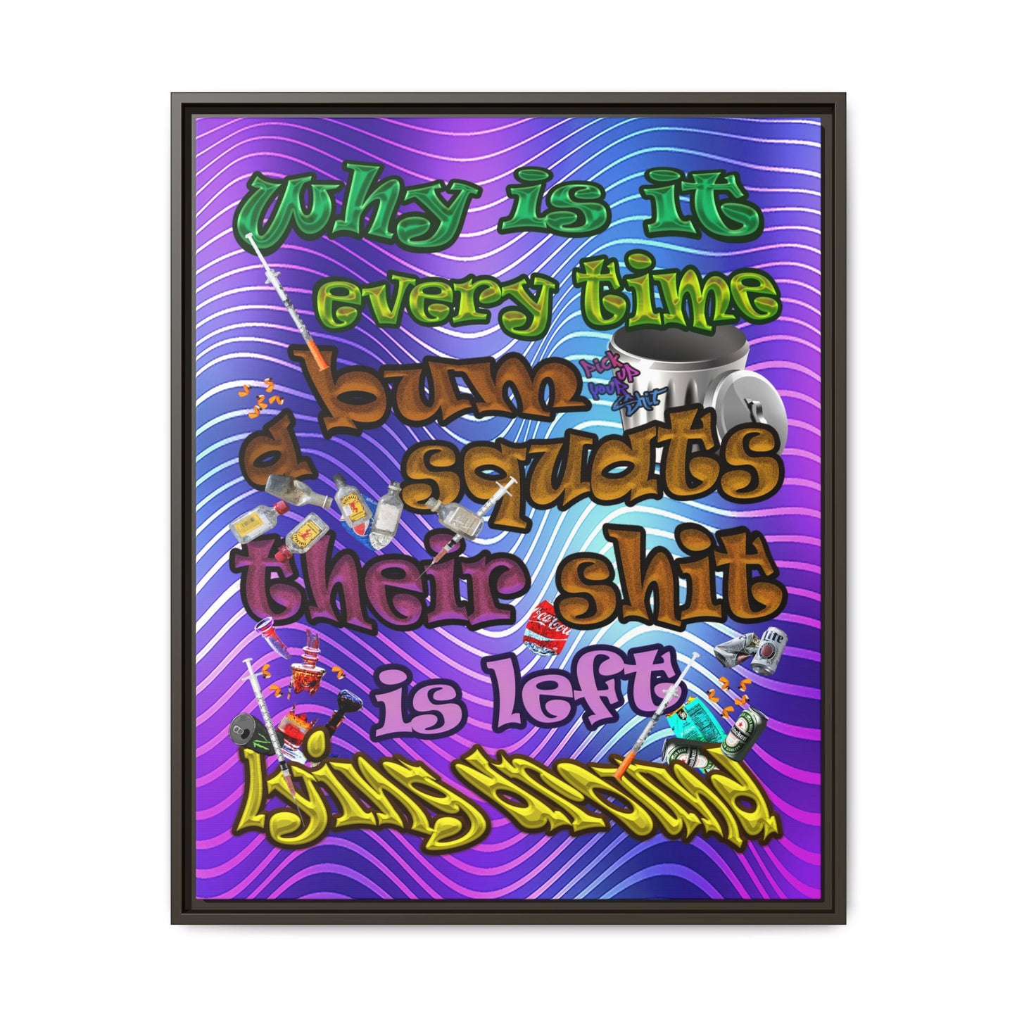 the bum's shit - framed canvas art (purple wave)