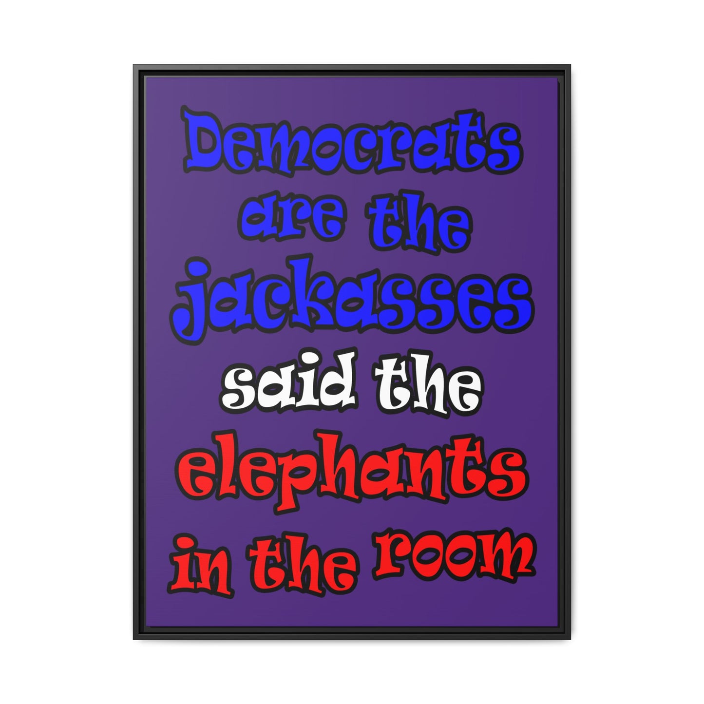 donkeys and elephants - framed canvas art (purple)