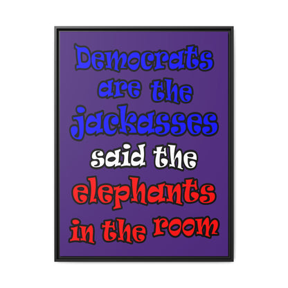 donkeys and elephants - framed canvas art (purple)