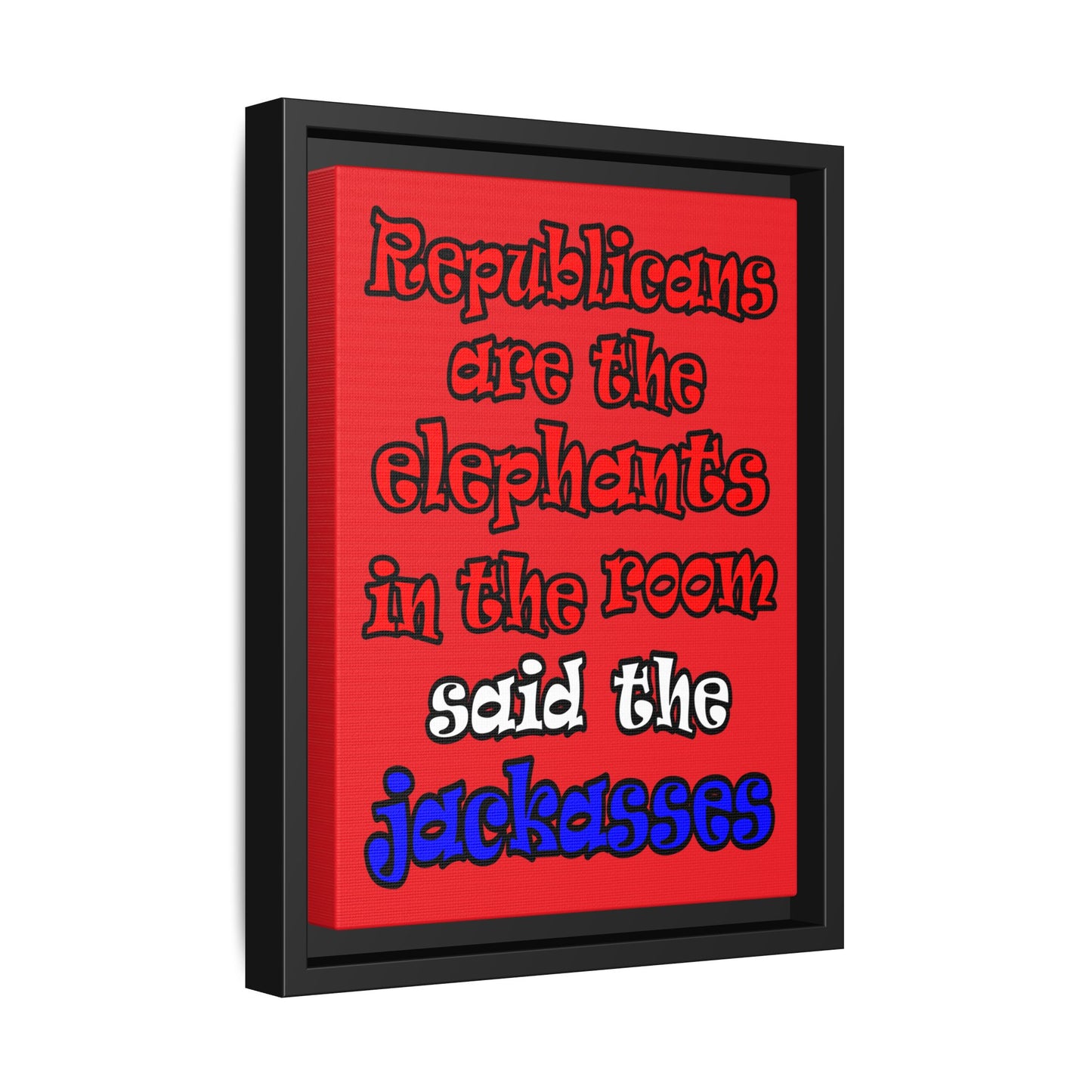 donkeys and elephants - framed canvas art (red)