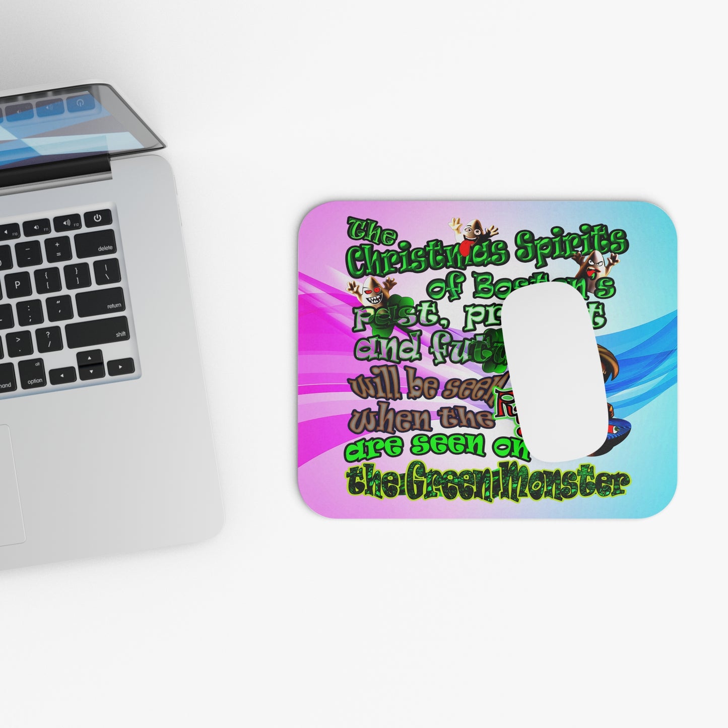 christmas spirits of boston - Mouse Pad (Rectangle) (light blue-pink wave)