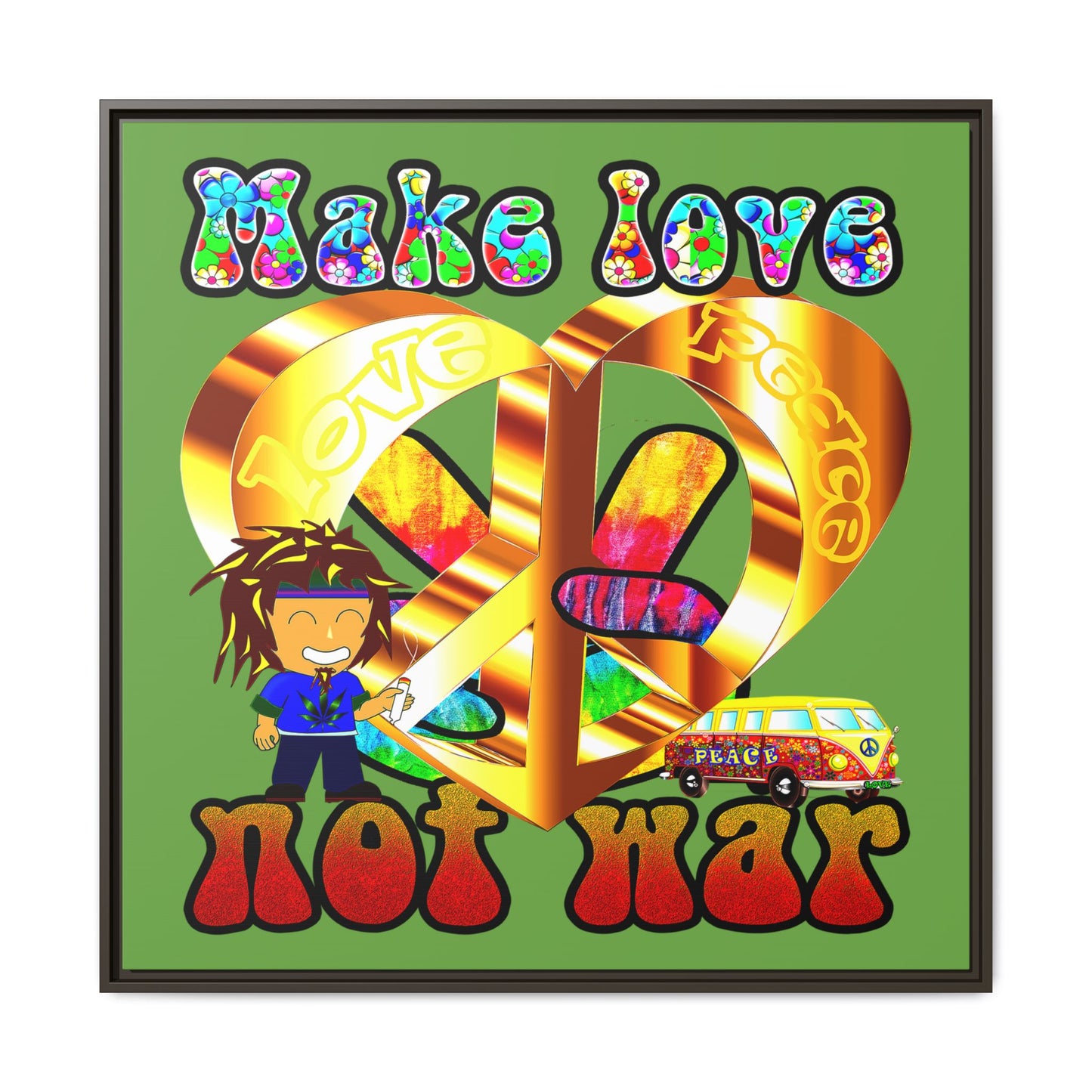 love peace - framed canvas art (green)