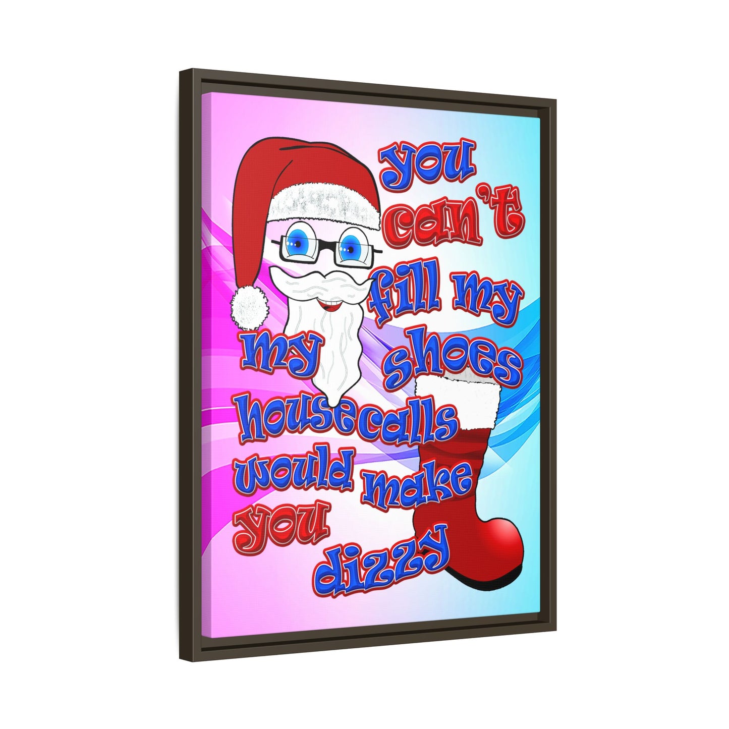 santa's shoes - framed canvas art (light blue-pink wave)
