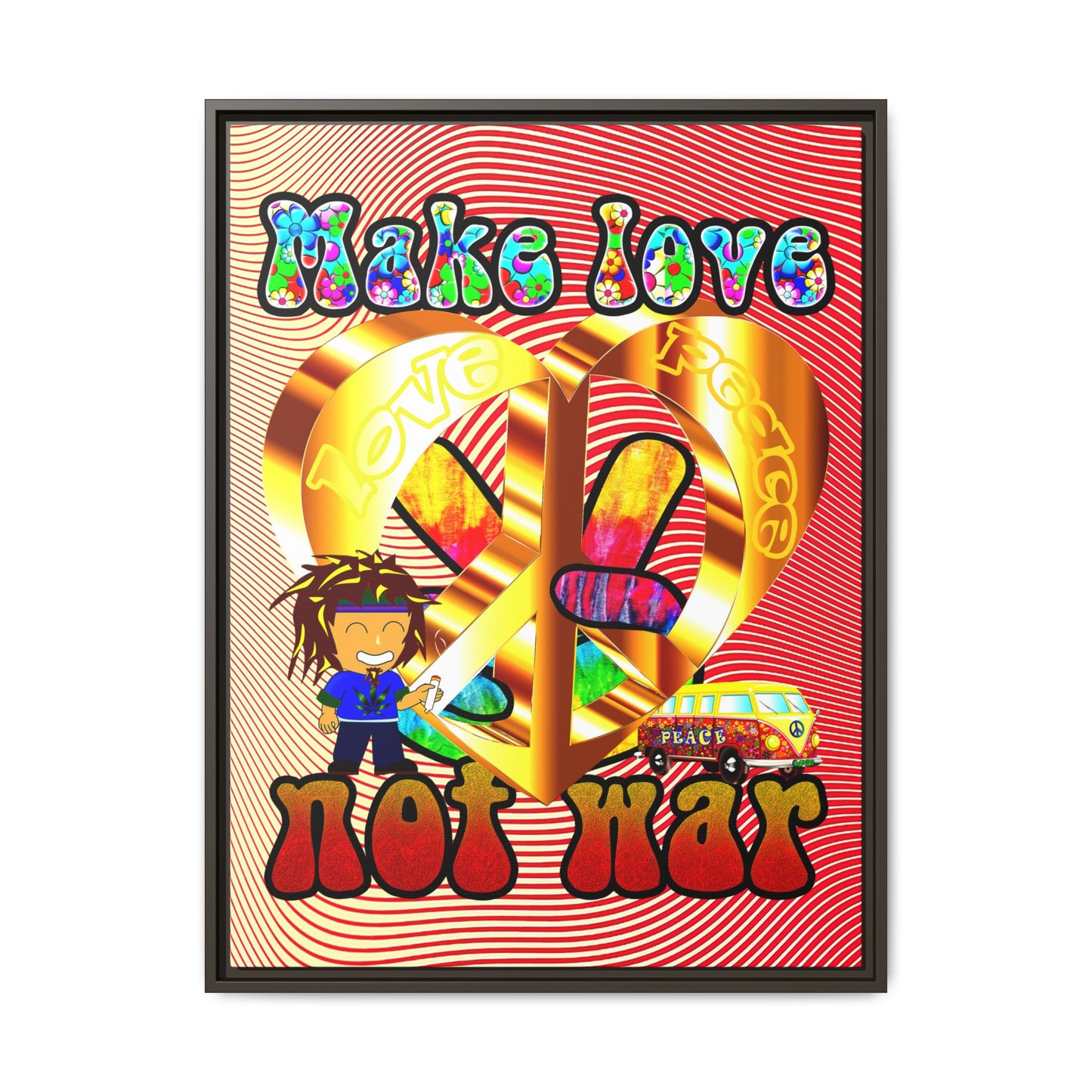 love peace - framed canvas art (yellow-orange wave)