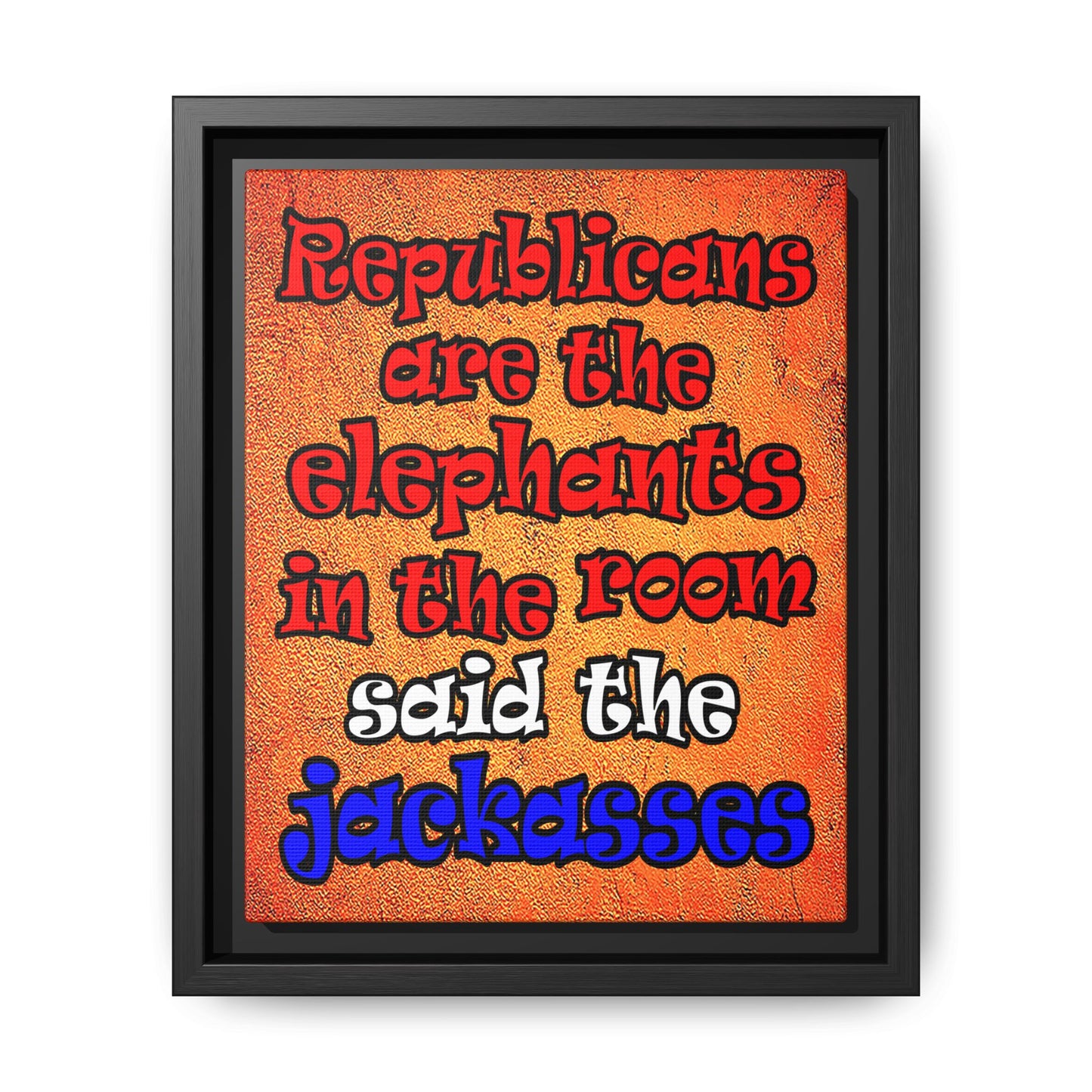 donkeys and elephants - framed canvas art (burnt orange)