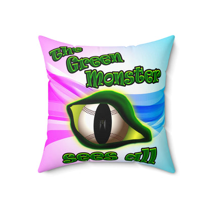green monster - Spun Polyester Square Pillow - (light blue-pink wave)