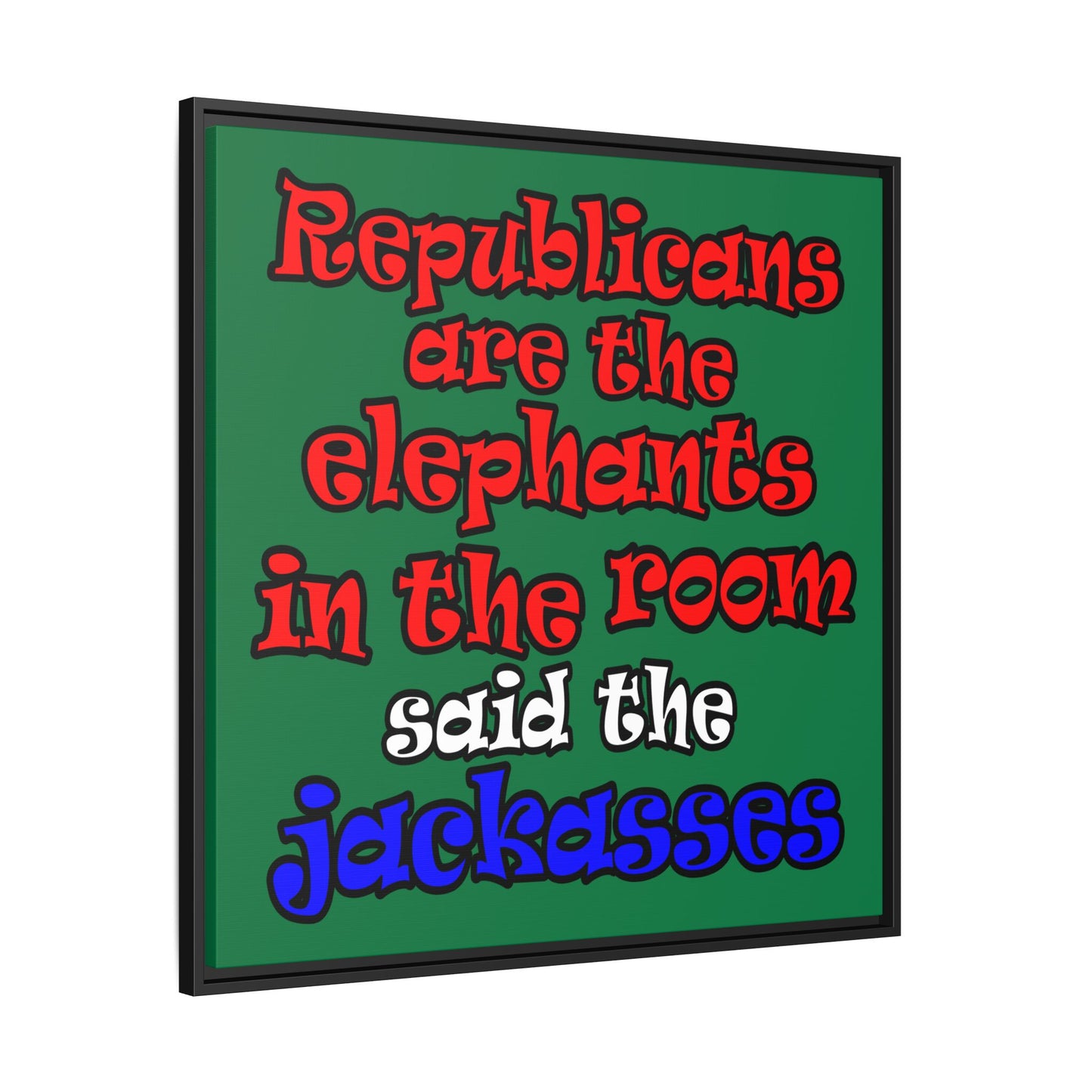 donkeys and elephants - framed canvas art (dark green)