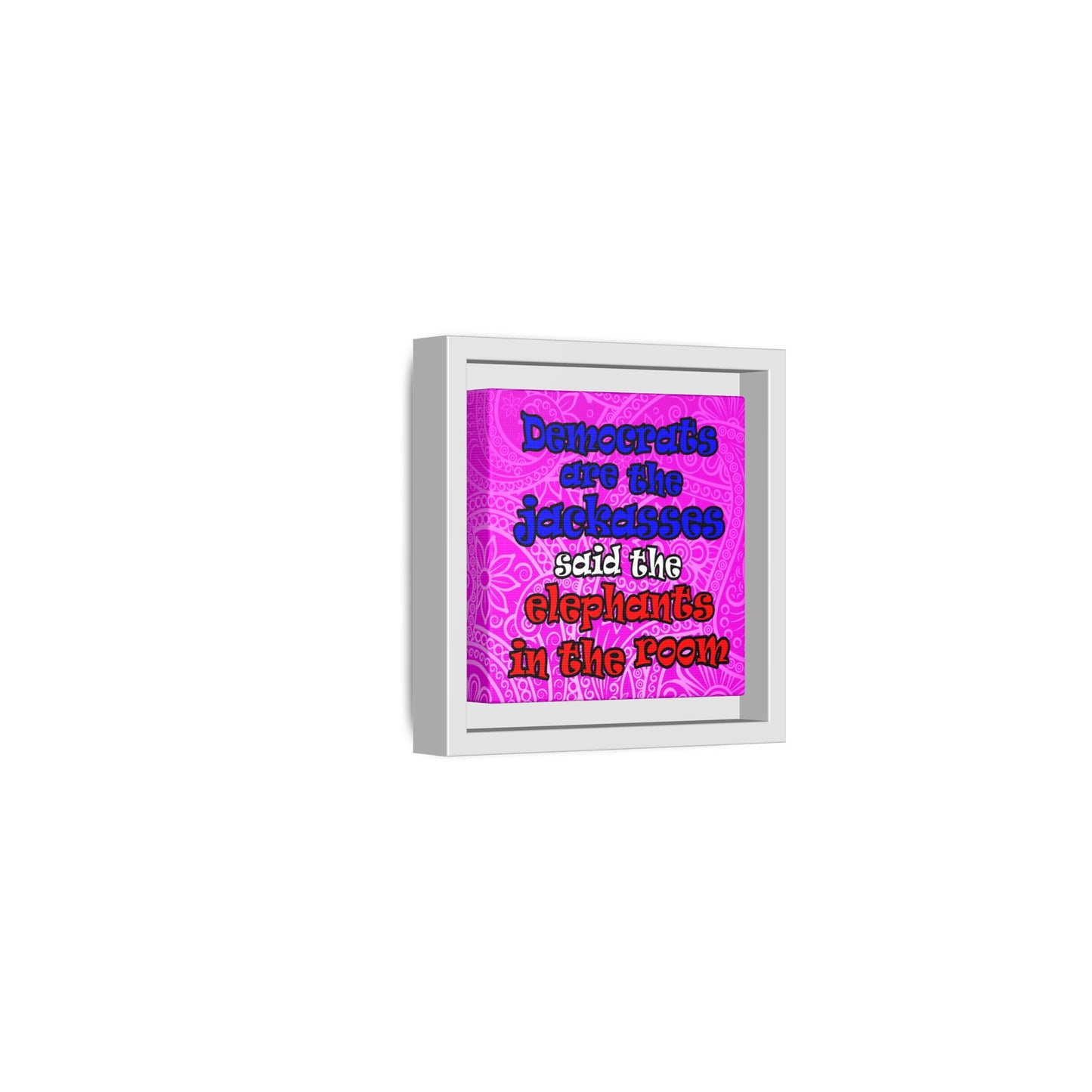 donkeys and elephants - framed canvas art (pink swirl)