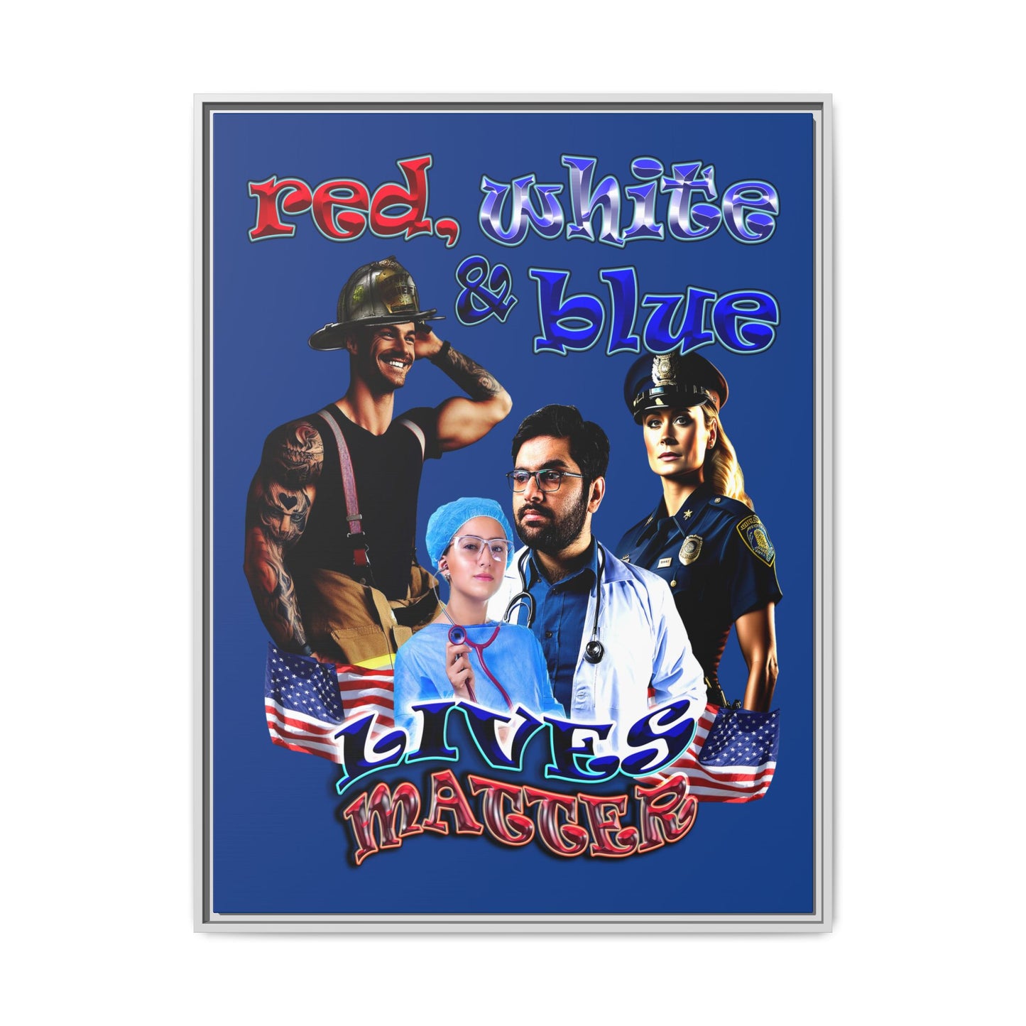 rw&b lives matter - framed canvas art (dark blue)