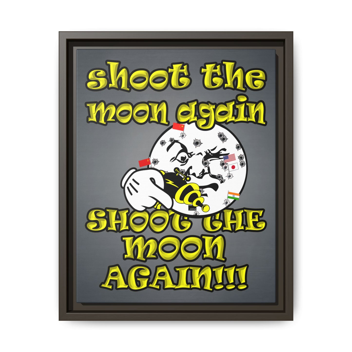 shoot the moon again - framed canvas art (grey-light grey)