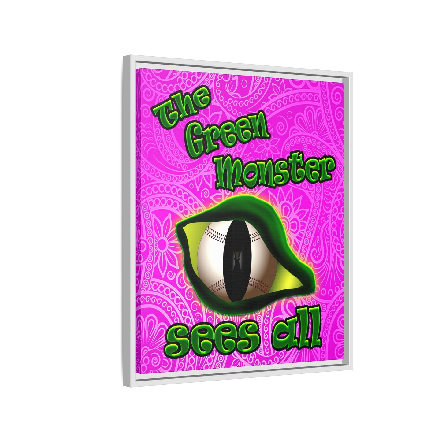 green monster - framed canvas art (pink swirl)