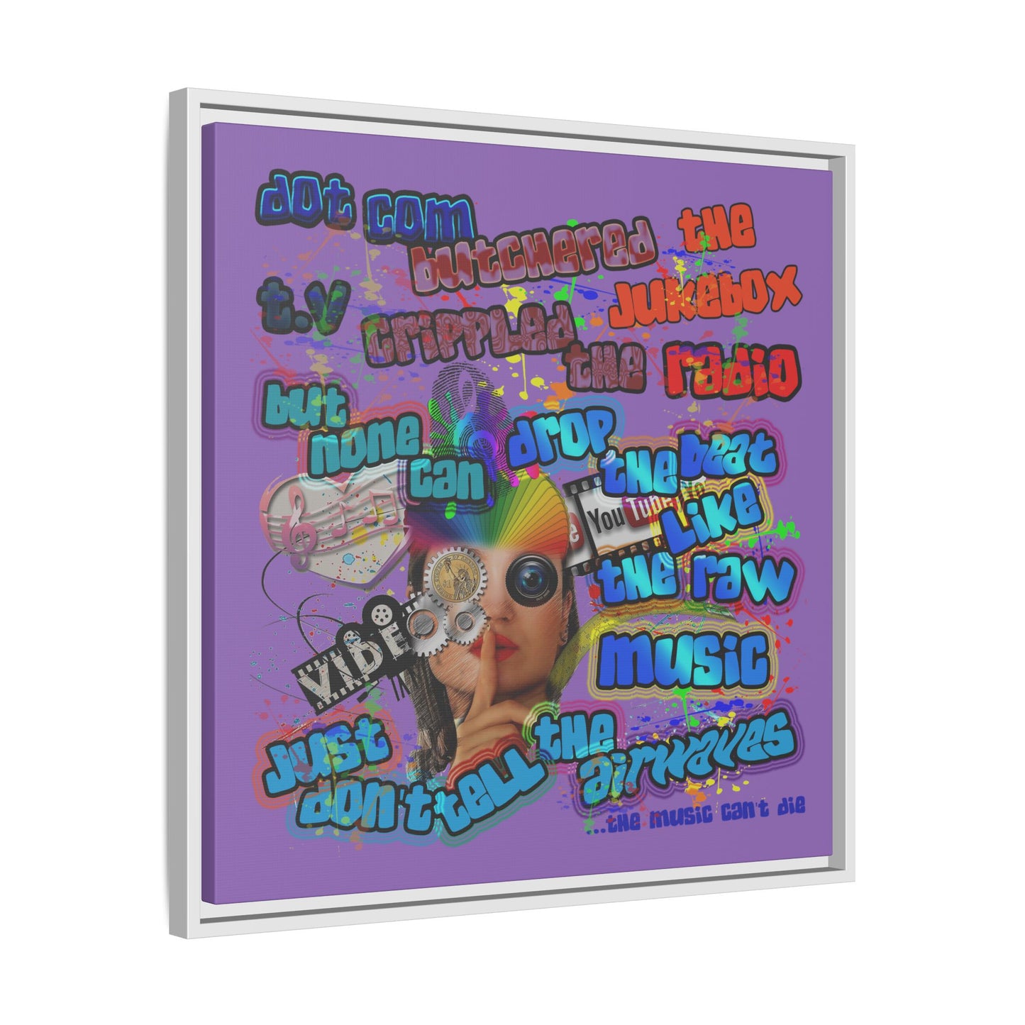 drop the beat - framed canvas art (light purple)