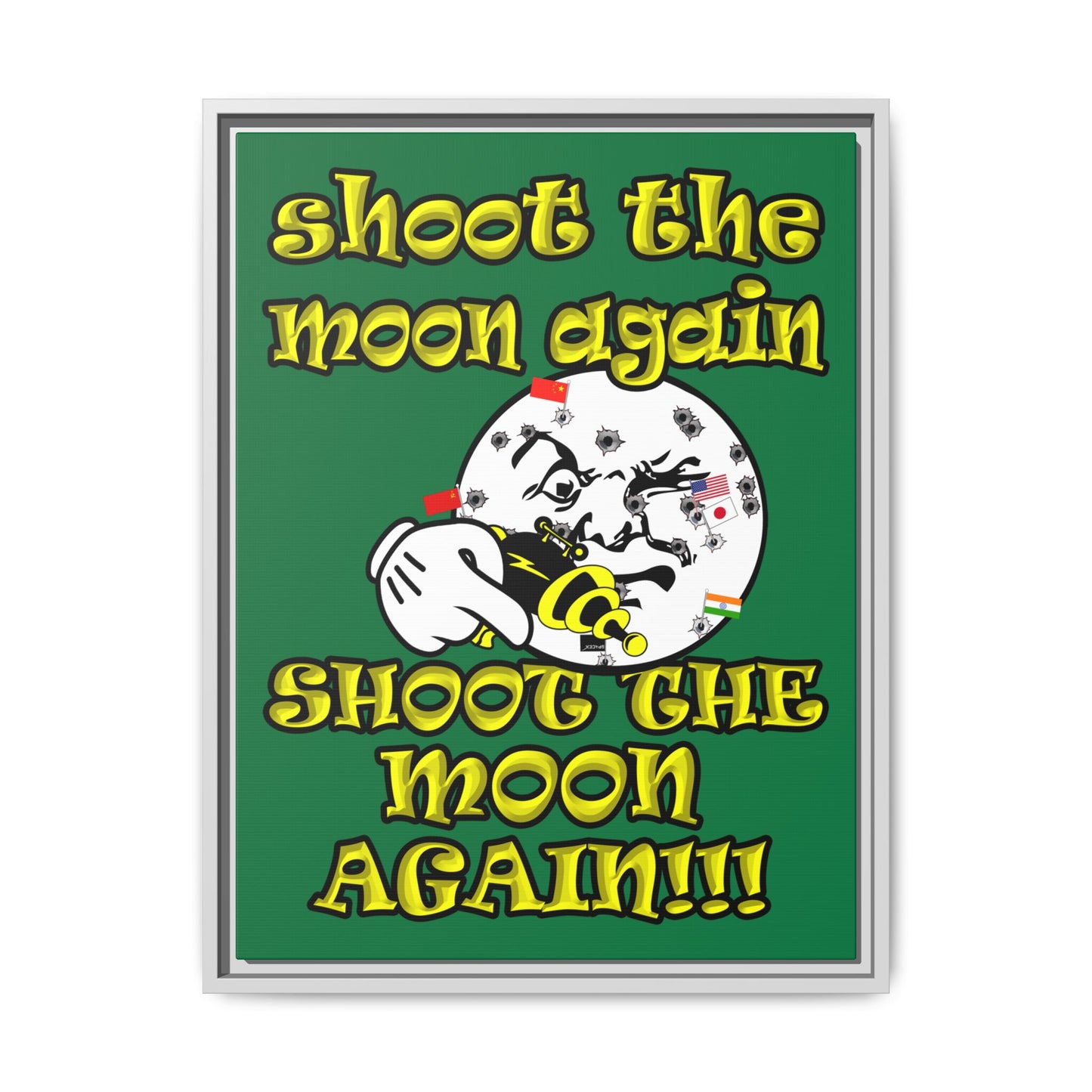 shoot the moon again - framed canvas art (dark green)