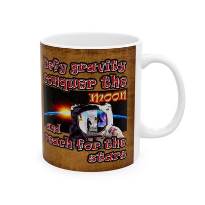 defy conquer reach - White Mug (brown papyrus)