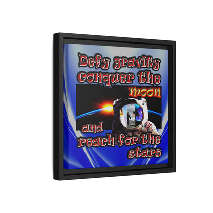 defy conquer reach - framed canvas art (blue-white wave)