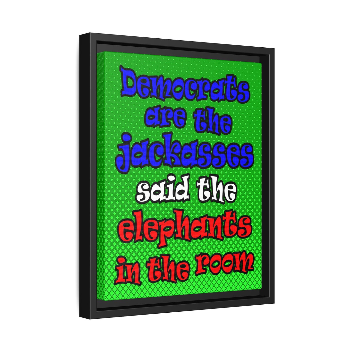 donkeys and elephants - framed canvas art (logo green)
