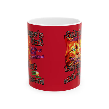 schrodinger's cat - White Mug (dark red)